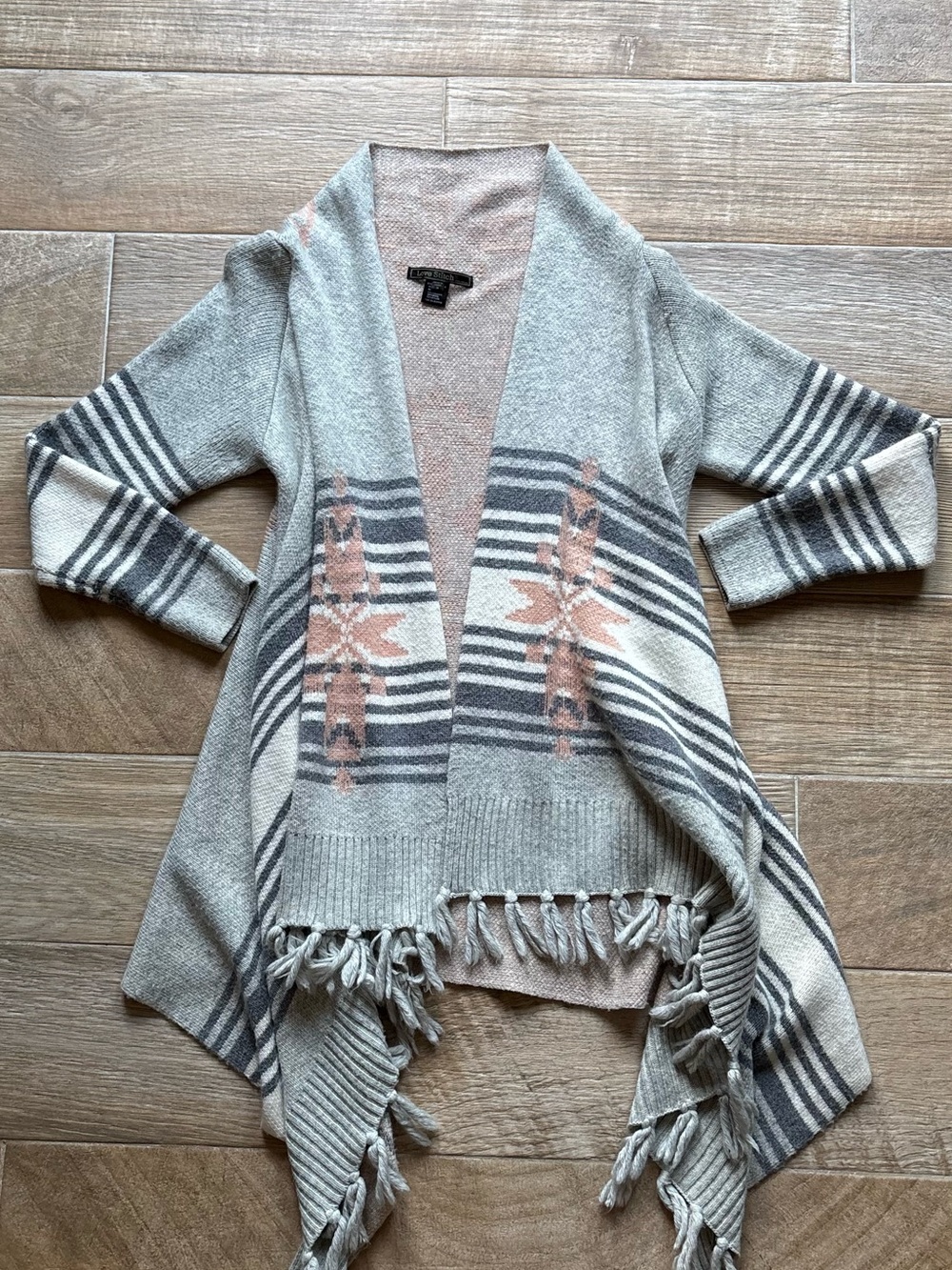 Love Stitch Women’s Boho Aztec Knitted Open-Front Fringe Cardigan